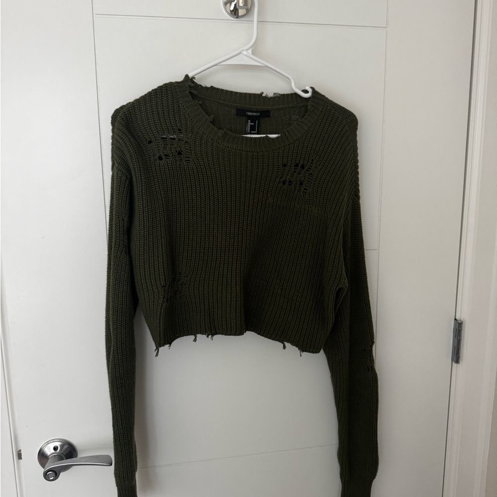 Forever 21 Black Ribbed Crop Sweatshirt